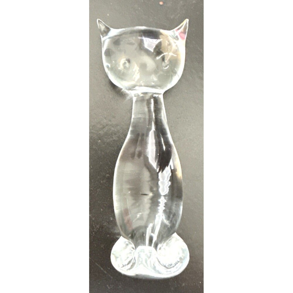ArtGlass Clear Siamese Cat Figurine Minimalist Sculpture 5" Tall VTG
